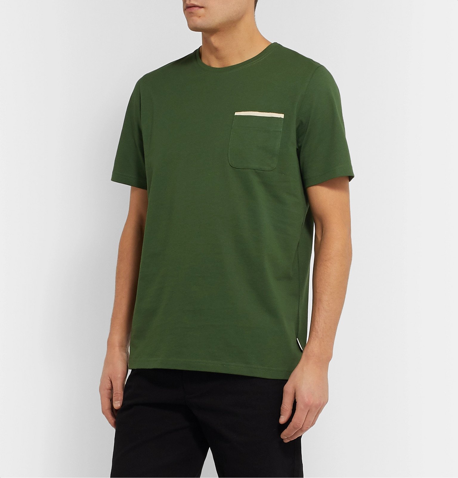 Oliver Spencer - Herringbone-Trimmed Organic Cotton-Jersey T-Shirt - Green
