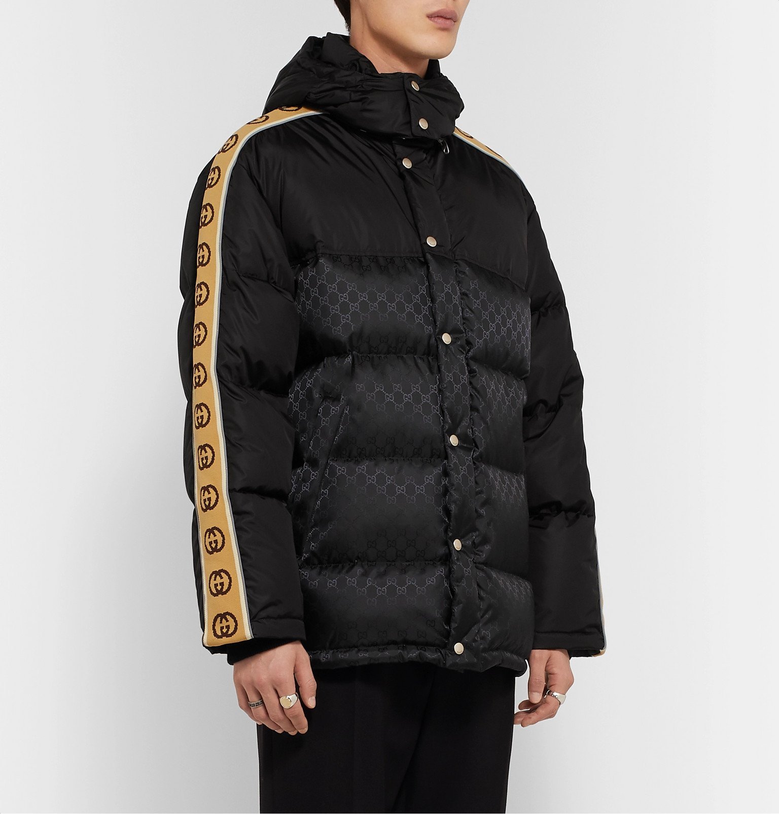 Gucci - Logo-Jacquard Webbing-Trimmed Quilted Shell Hooded Down Jacket ...