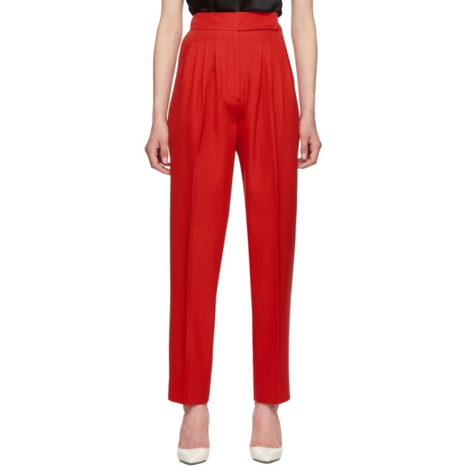 Burberry Red Marleigh Wool Pleated Trousers Burberry