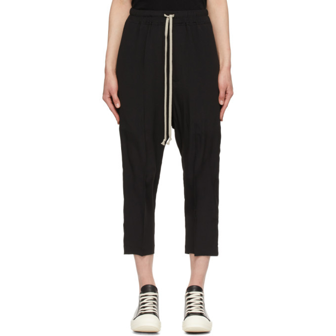 Rick Owens Black Silk Cropped Drawstring Astaire Lounge Pants Rick