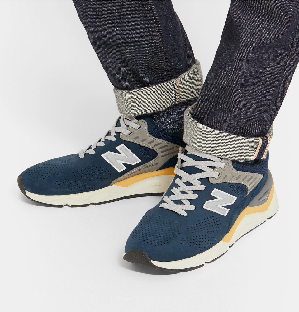 New Balance - X90 Mesh-Trimmed Suede Sneakers - Men - Navy