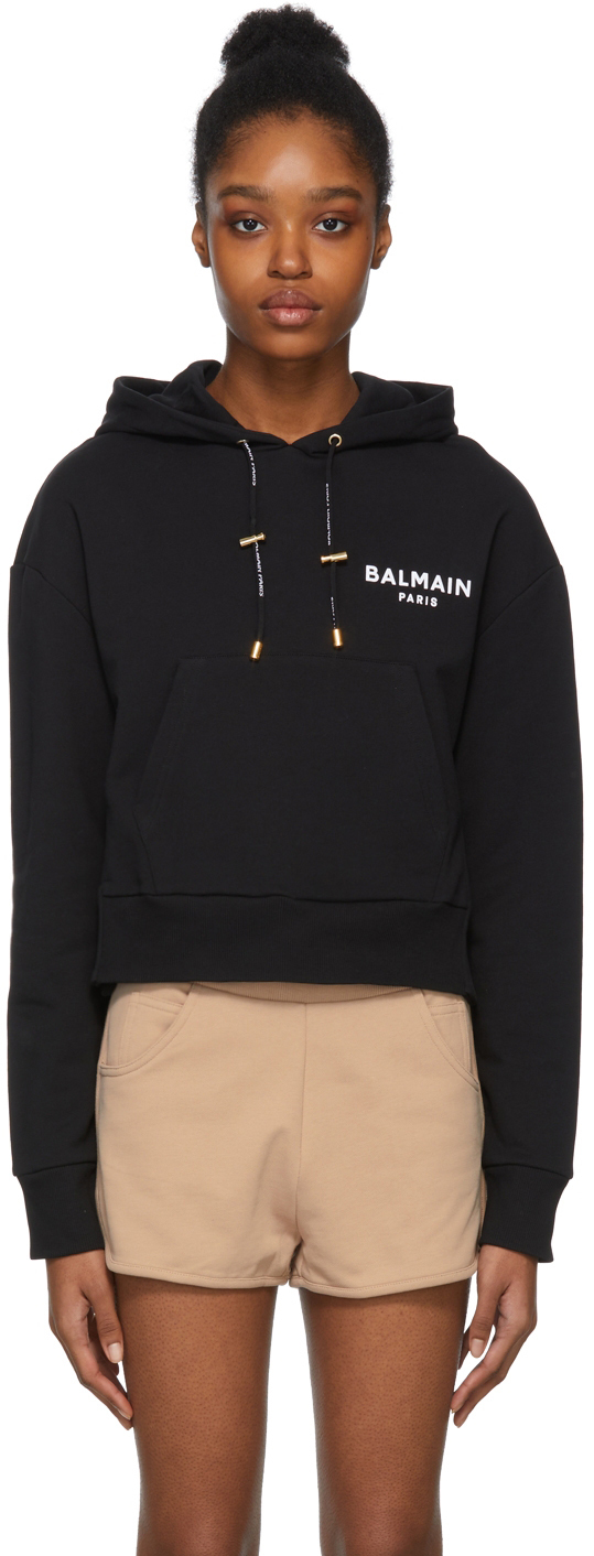 balmain cropped logo hoodie