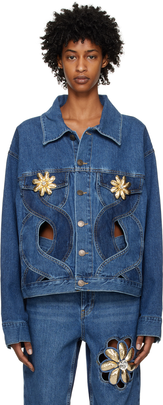 AREA Blue Rope Cutout Denim Jacket AREA