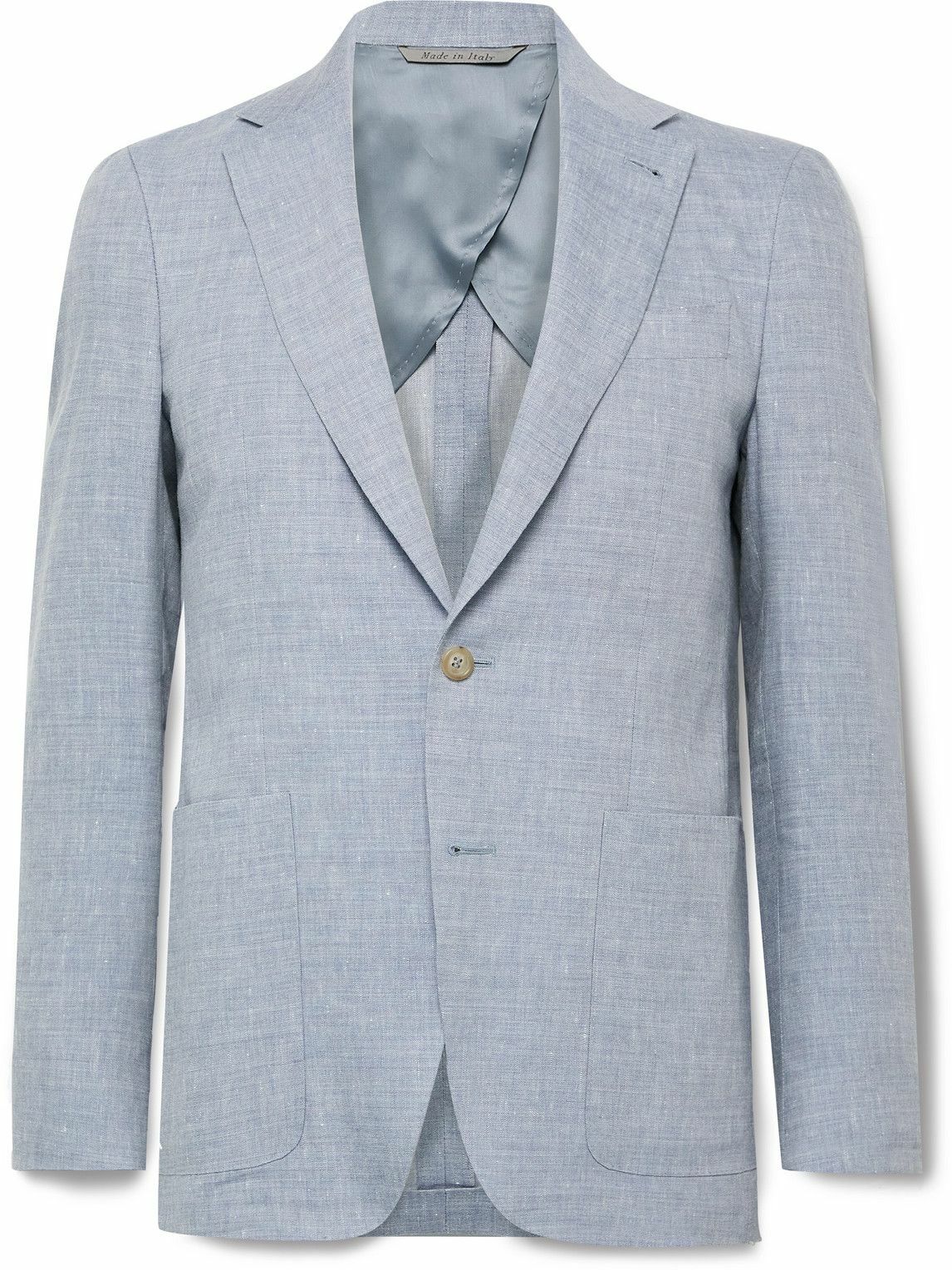 Canali SlimFit Unstructured Linen and WoolBlend Suit Jacket Blue