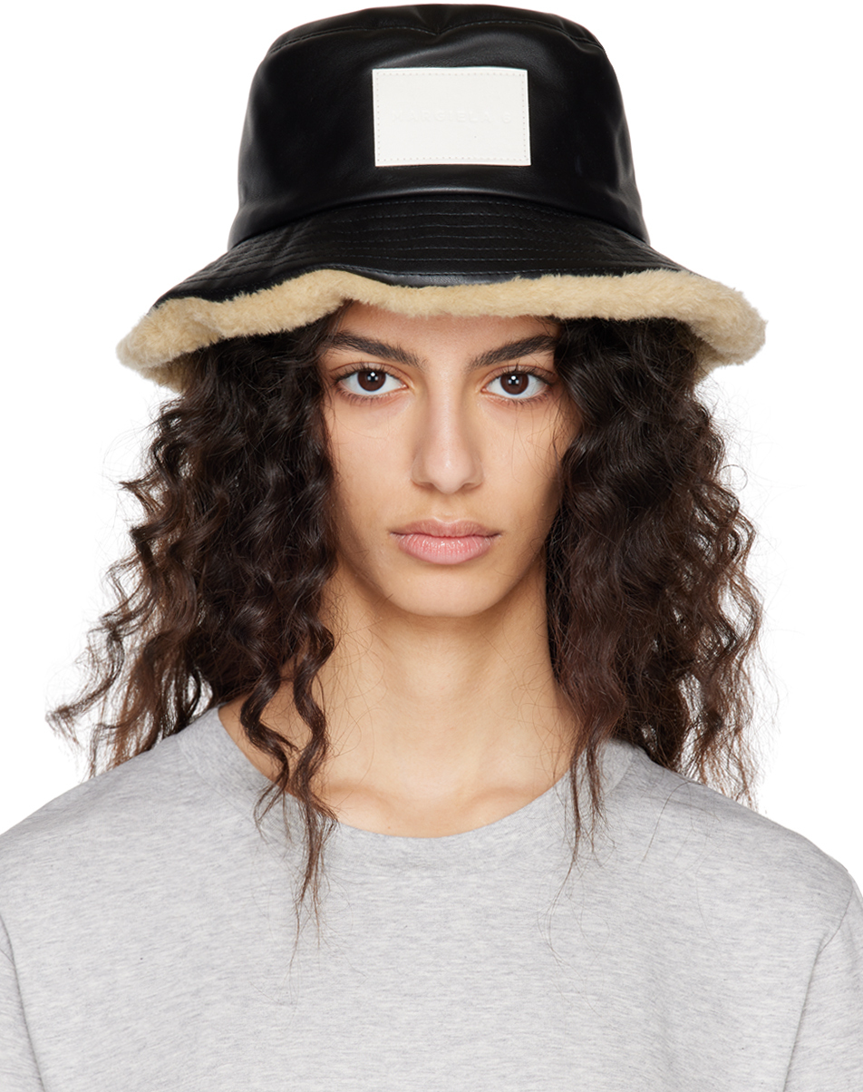 MM6 Maison Margiela Black Patch FauxLeather Bucket Hat MM6 Maison Margiela