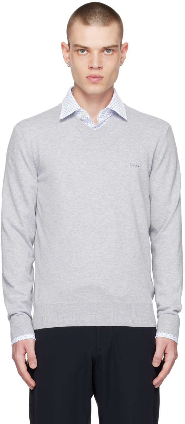 BOSS Gray V-Neck Sweater BOSS