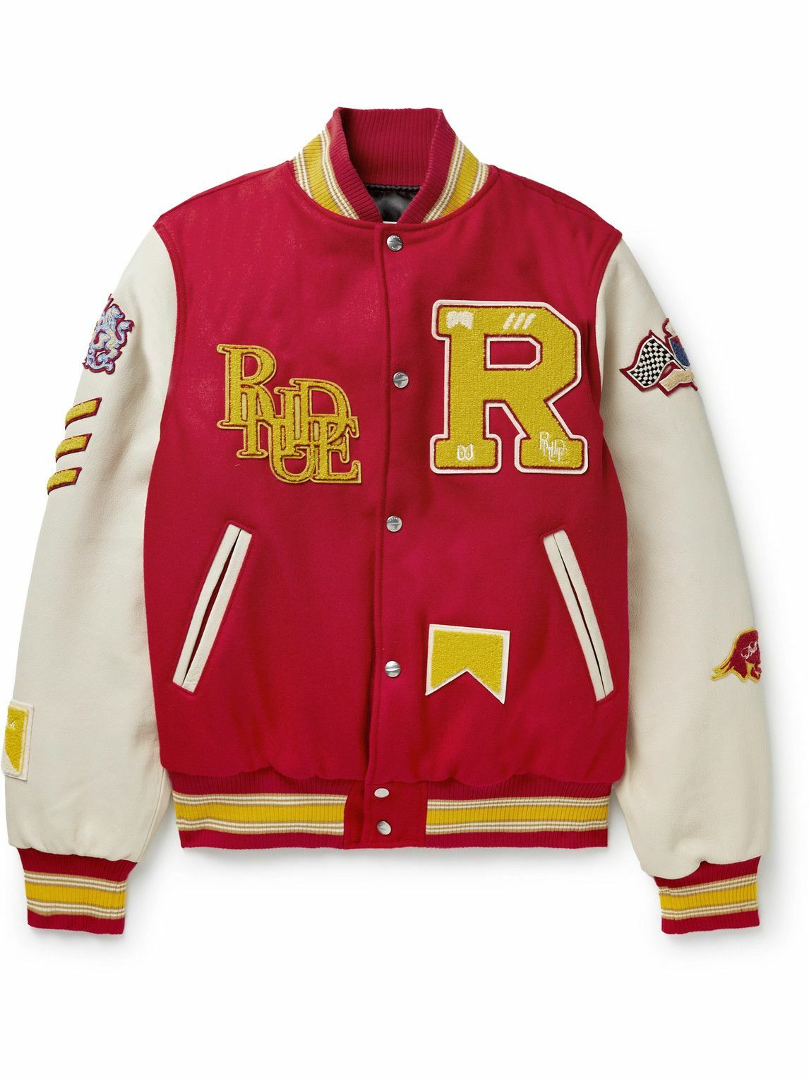 Rhude - Embellished Leather-Trimmed Wool-Blend Felt Varsity Jacket ...