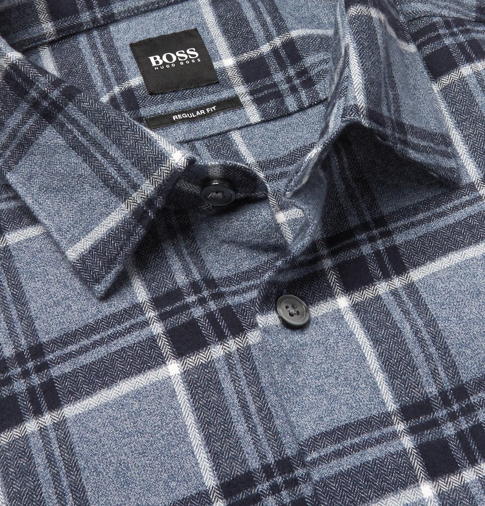 Hugo Boss Checked CottonFlannel Shirt Men Blue Hugo Boss