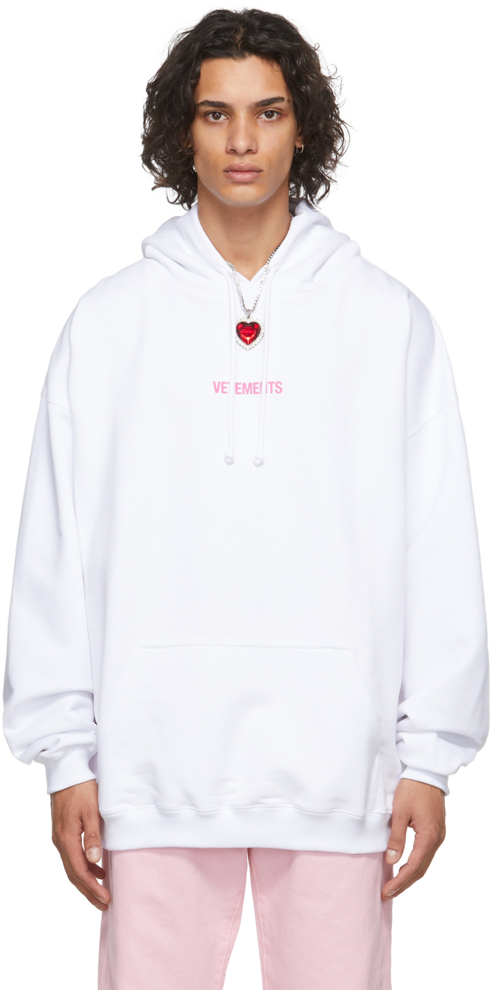 VETEMENTS White Logo Label Hoodie Vetements