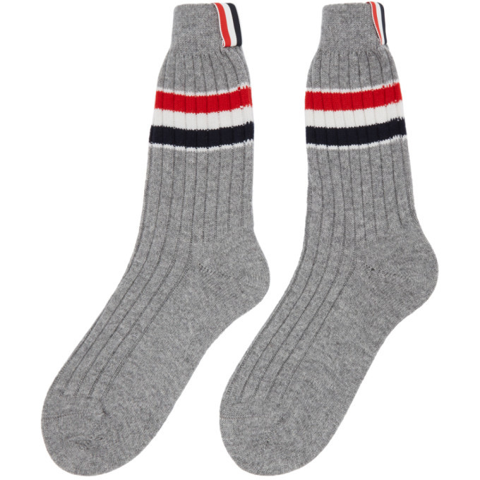 Thom Browne Grey Cashmere RWB Stripe Socks Thom Browne