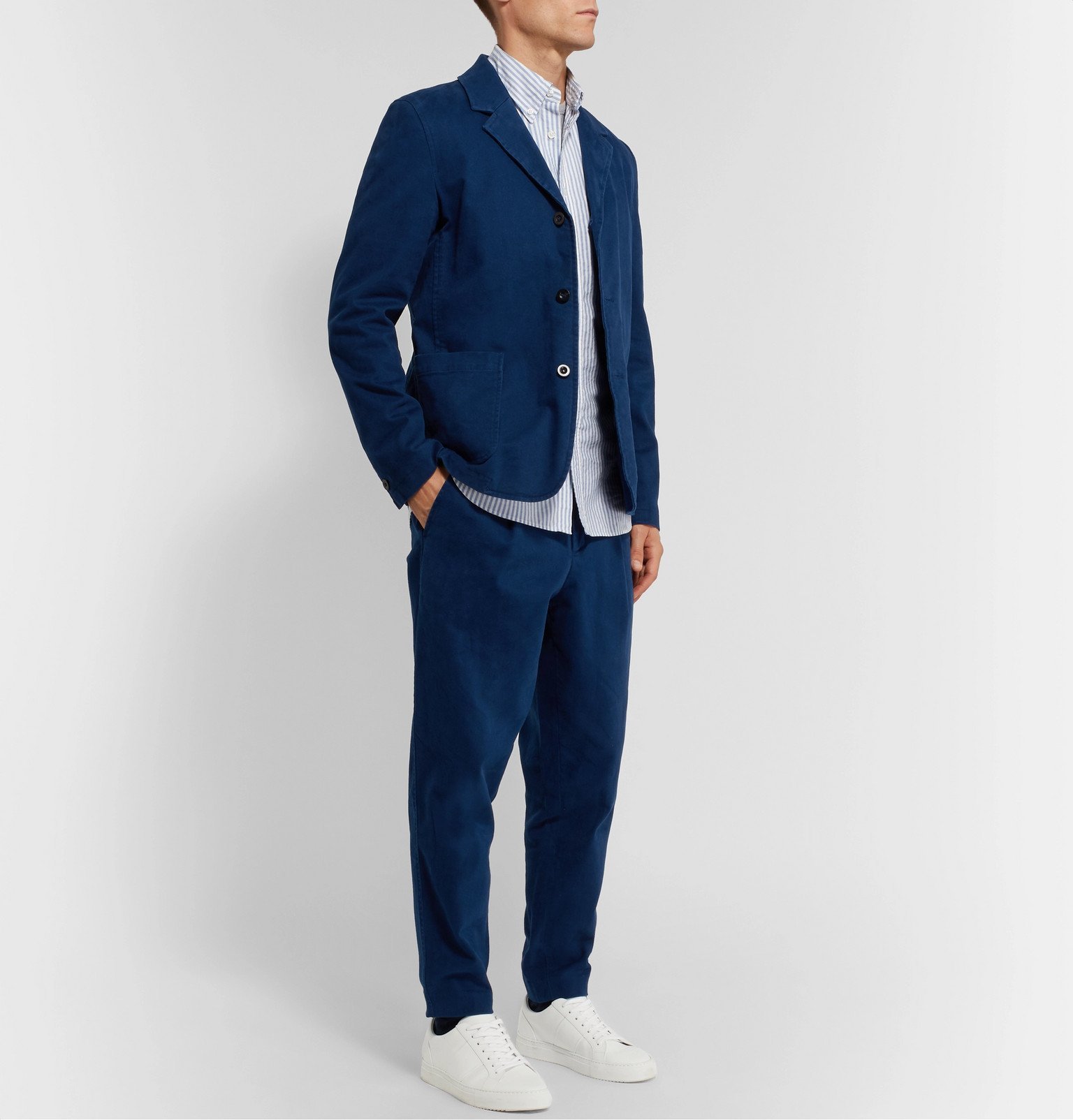 Mr P. Unstructured CottonBlend Moleskin Suit Jacket Blue Mr P.