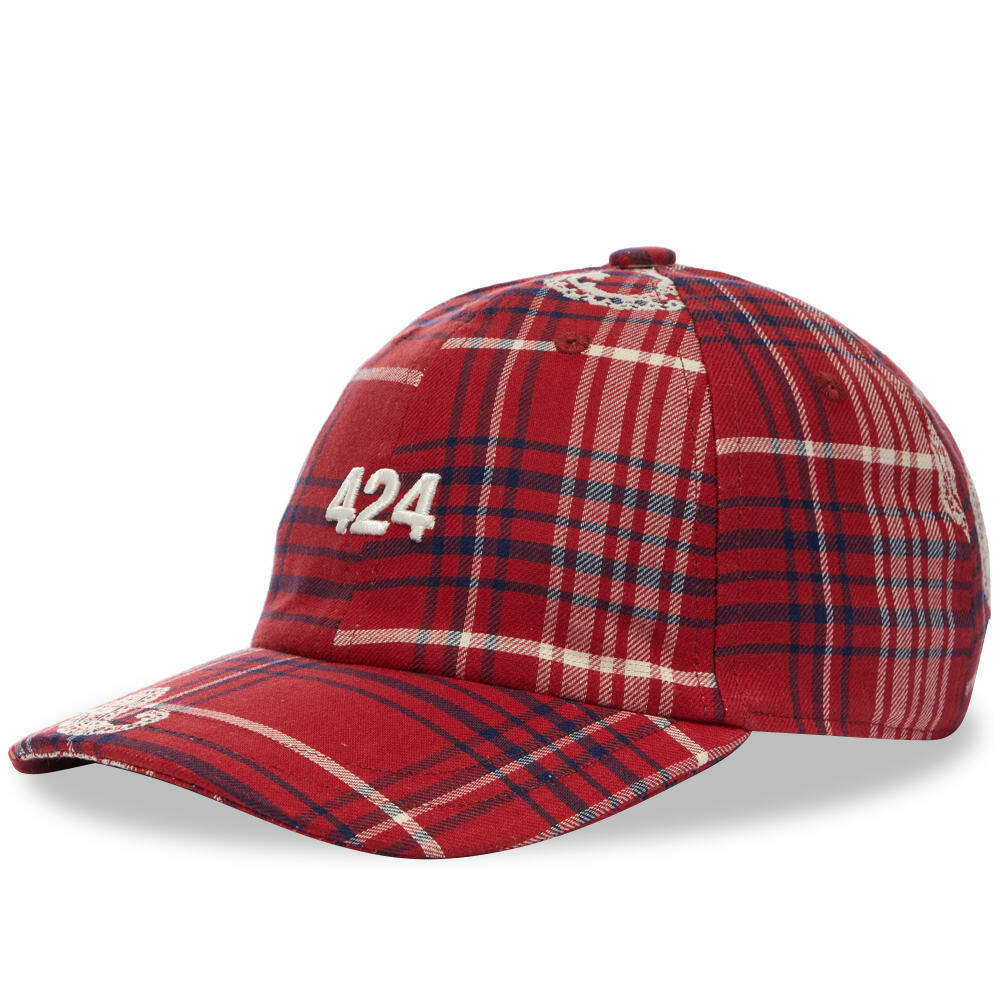 424 Men's Paisley Printed Check Cap in Red 424