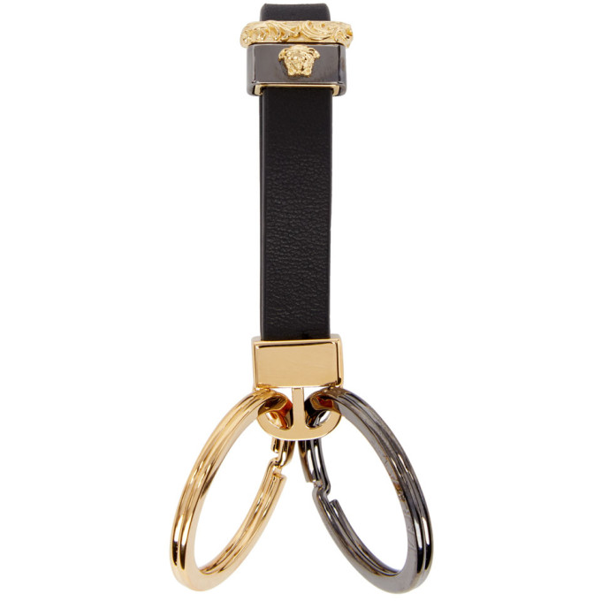 Versace Black Leather Strap Keychain Versace