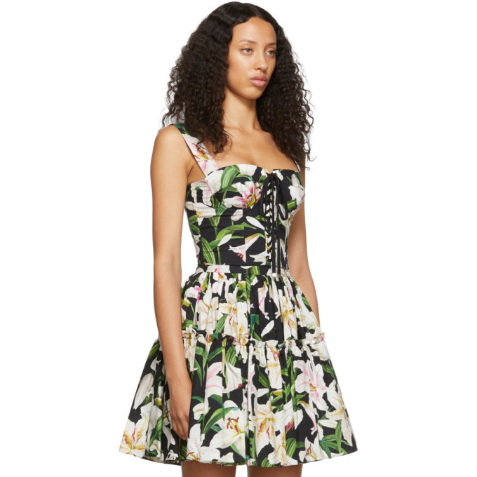 Dolce and Gabbana Black and Green Lilium Flowers Bustier Tank Top Dolce &  Gabbana