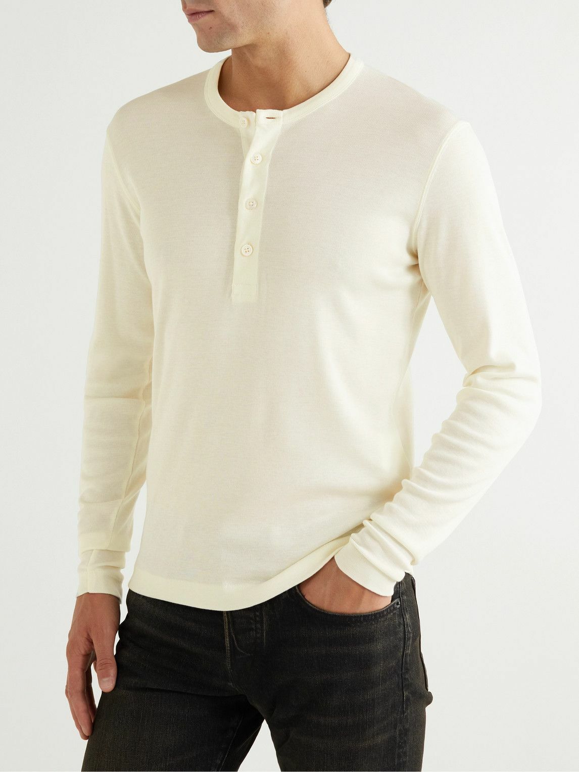 TOM FORD - Tencel and Cotton-Blend Jersey Henley T-Shirt - Neutrals TOM FORD