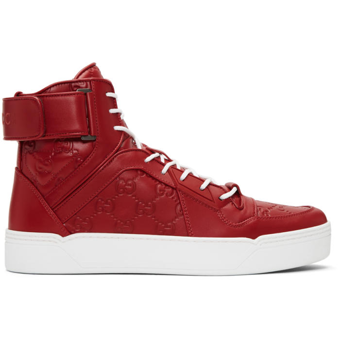 Gucci Red GG Signature High-Top Sneakers Gucci