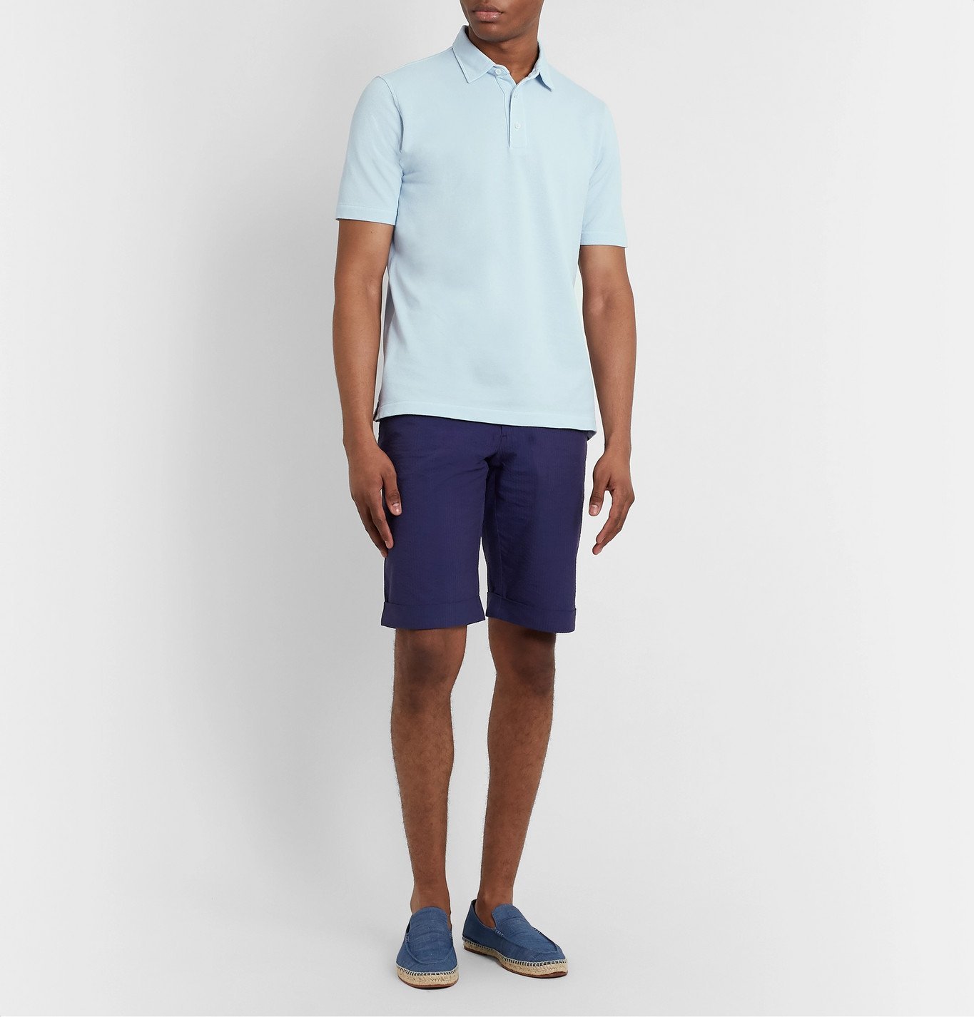 Isaia - Garment-Dyed Cotton-Piqué Polo Shirt - Blue Isaia