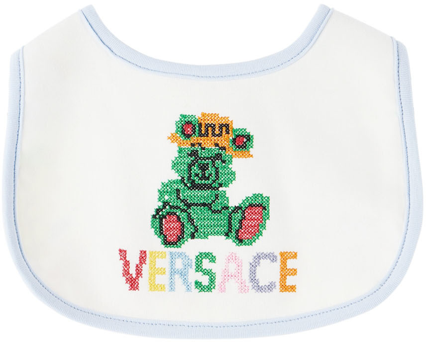 Versace Baby White & Blue Embroidered Bib Versace