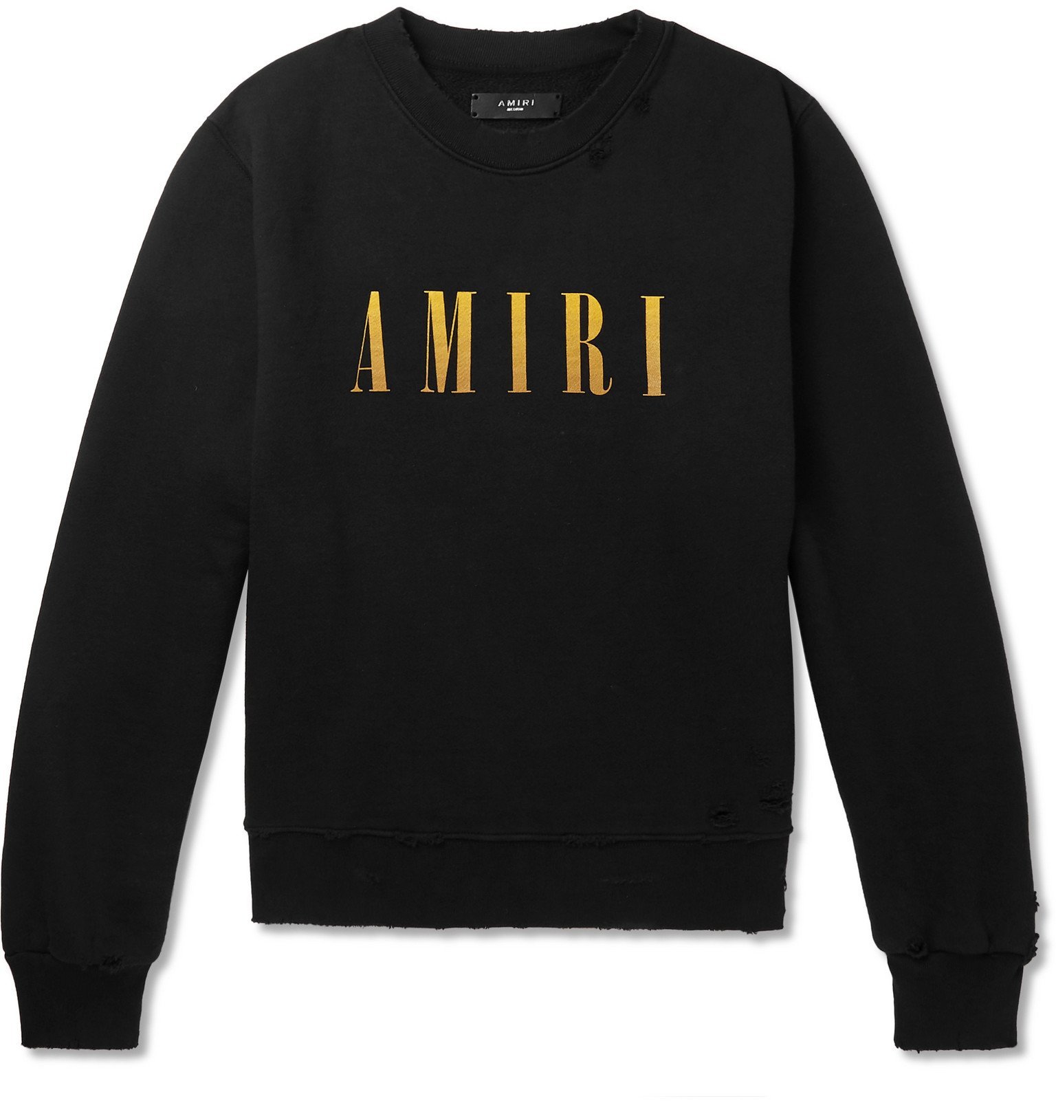 AMIRI - Distressed Logo-Print Loopback Cotton-Jersey Sweatshirt - Black ...