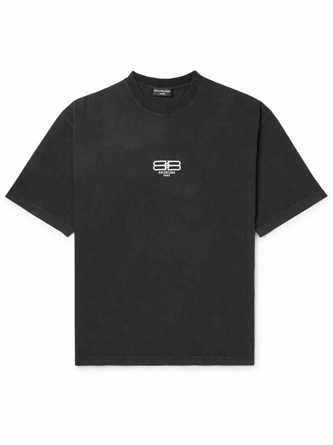 Photo: Balenciaga - BB Paris Logo-Embroidered Organic Cotton-Jersey T-Shirt - Black