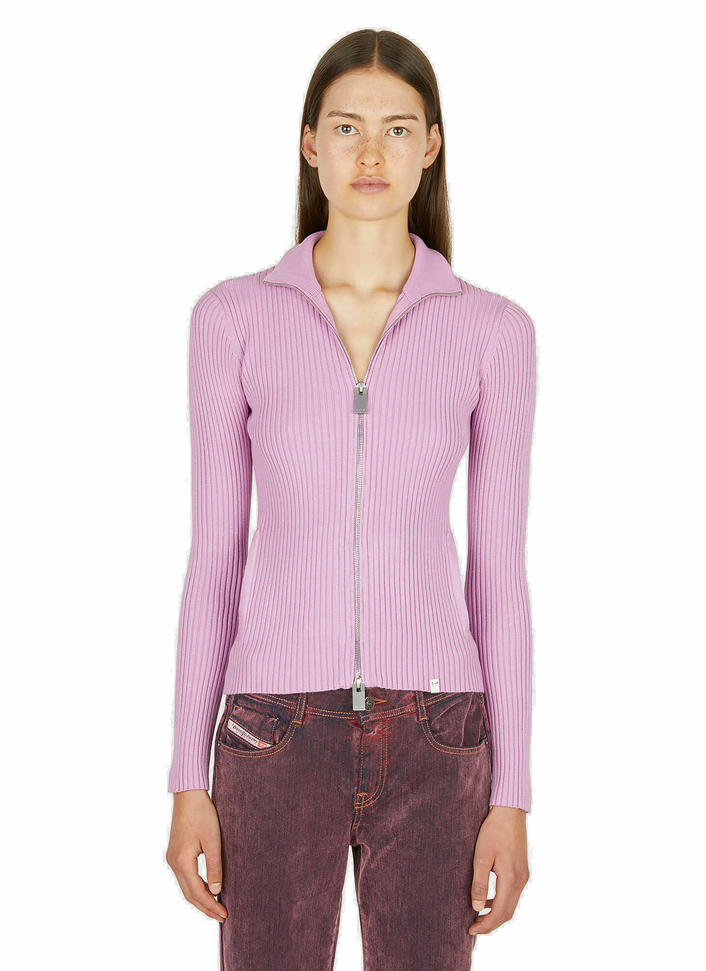 Photo: Zip Front Ribbed Sweater in Pink