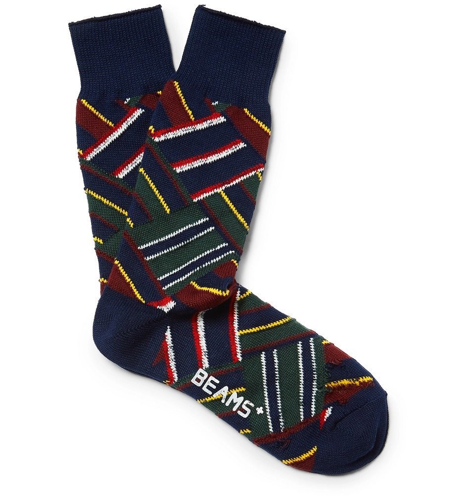 Beams Plus - Patchwork Striped Knitted Socks - Blue Beams Plus