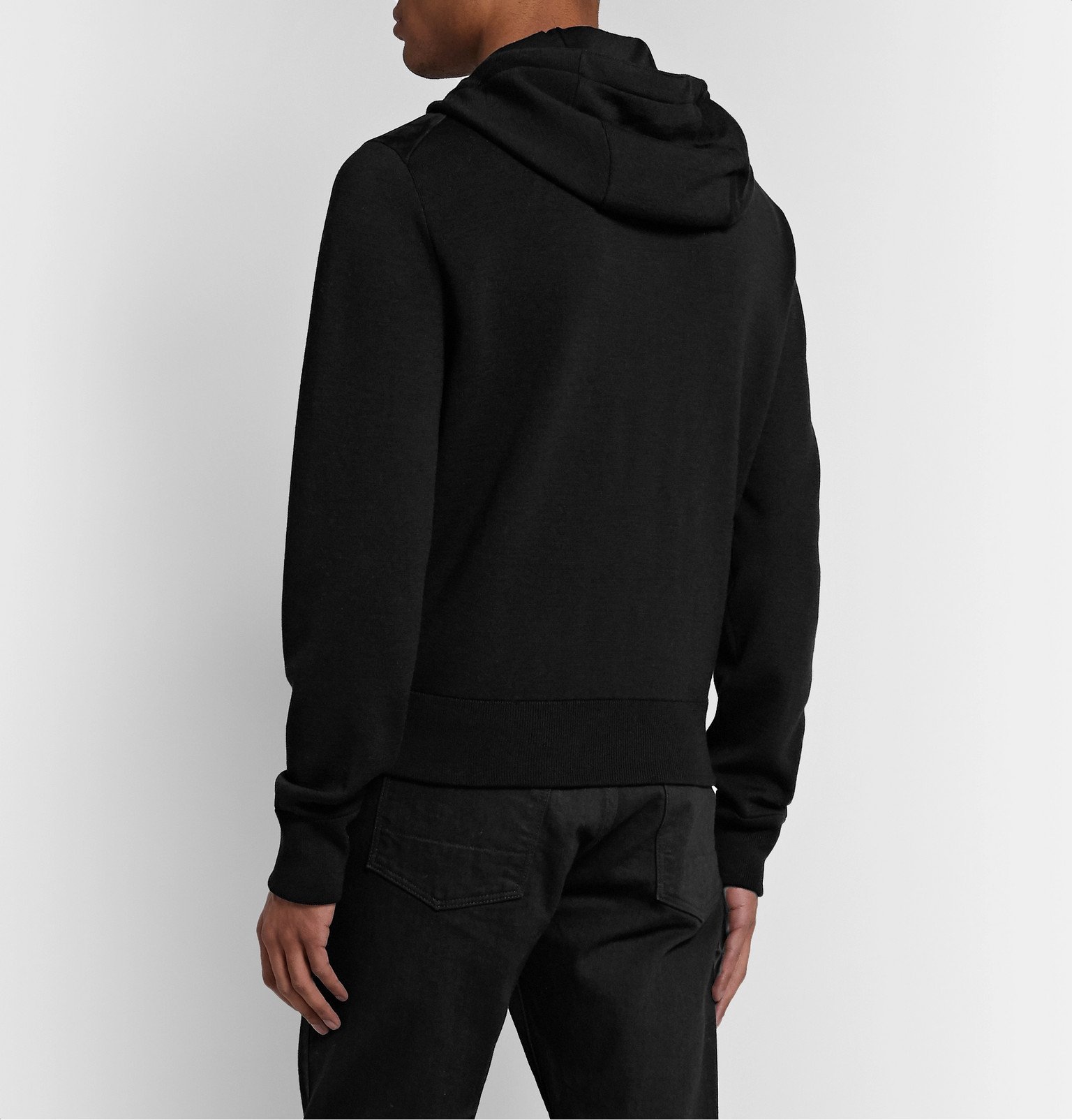 TOM FORD - Slim-Fit Panelled Merino Wool and Suede Zip-Up Hoodie - Black  TOM FORD