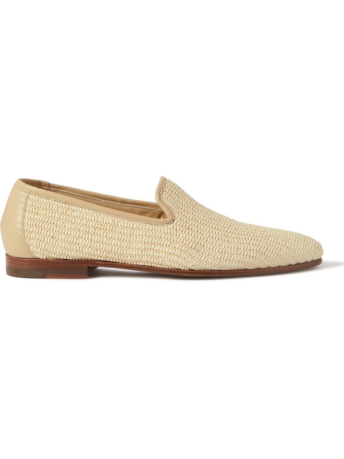 Manolo Blahnik - Mario Leather-Trimmed Raffia Loafers - Neutrals Manolo ...