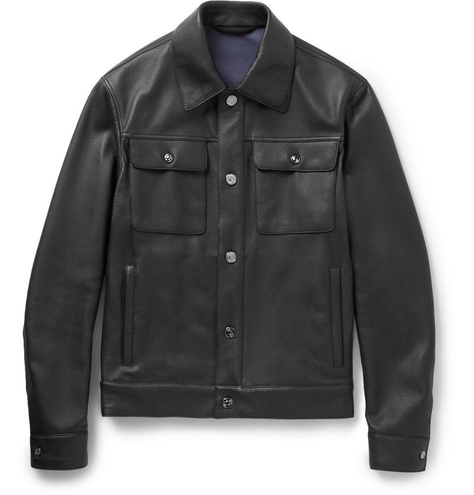 Brioni - Full-Grain Leather Jacket - Men - Navy Brioni