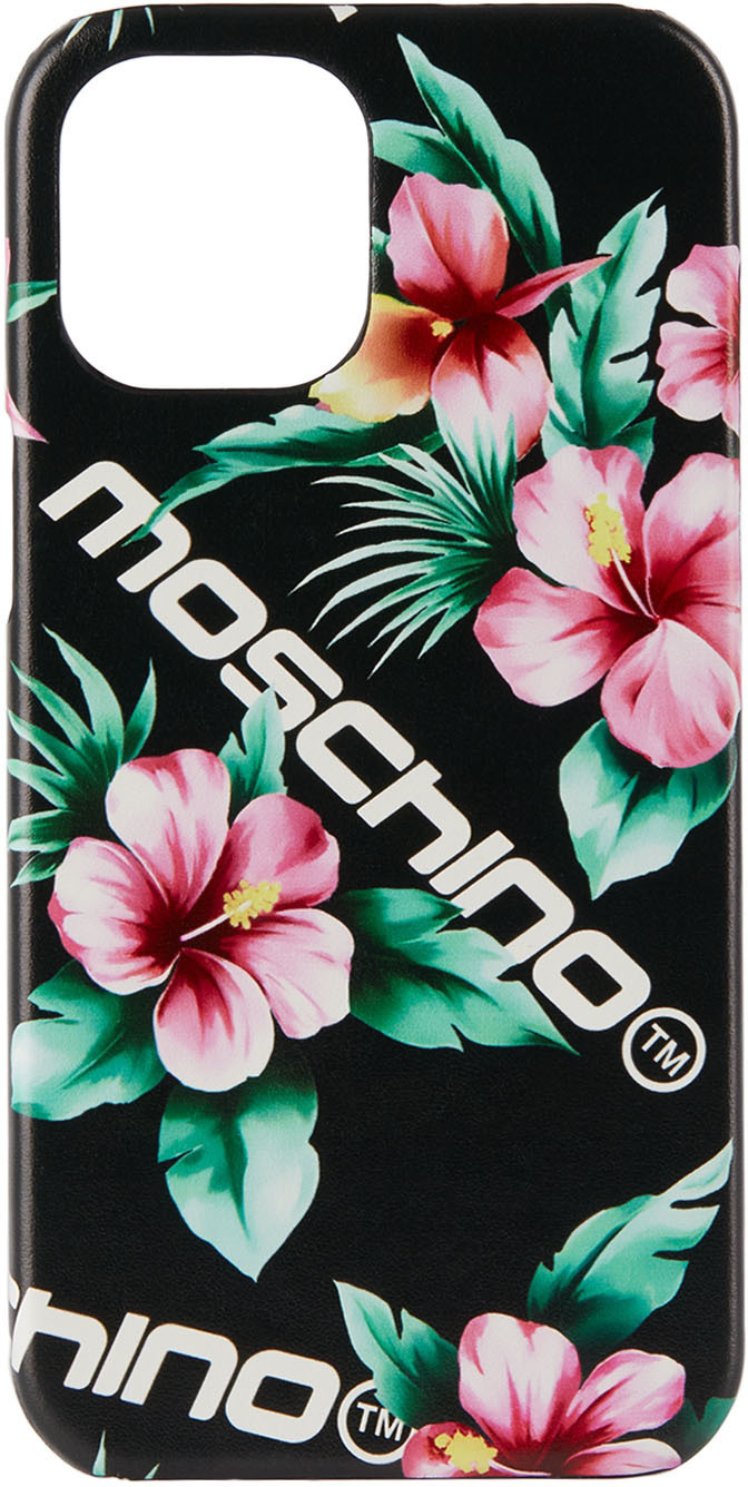 Moschino Black Flowers Logo iPhone 12 Pro Max Case Moschino