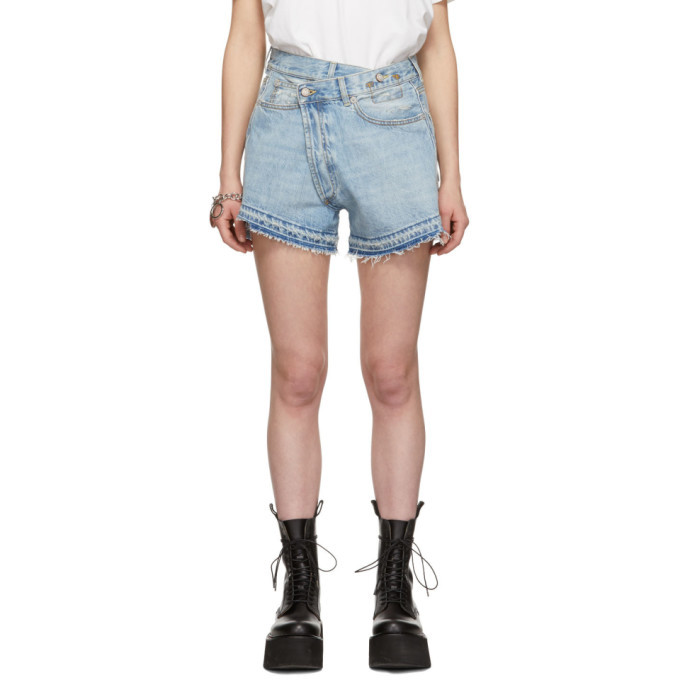 R13 Blue Denim Crossover Shorts R13