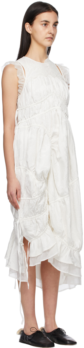 Renli Su White Mulberry Silk Gathered Dress Renli Su