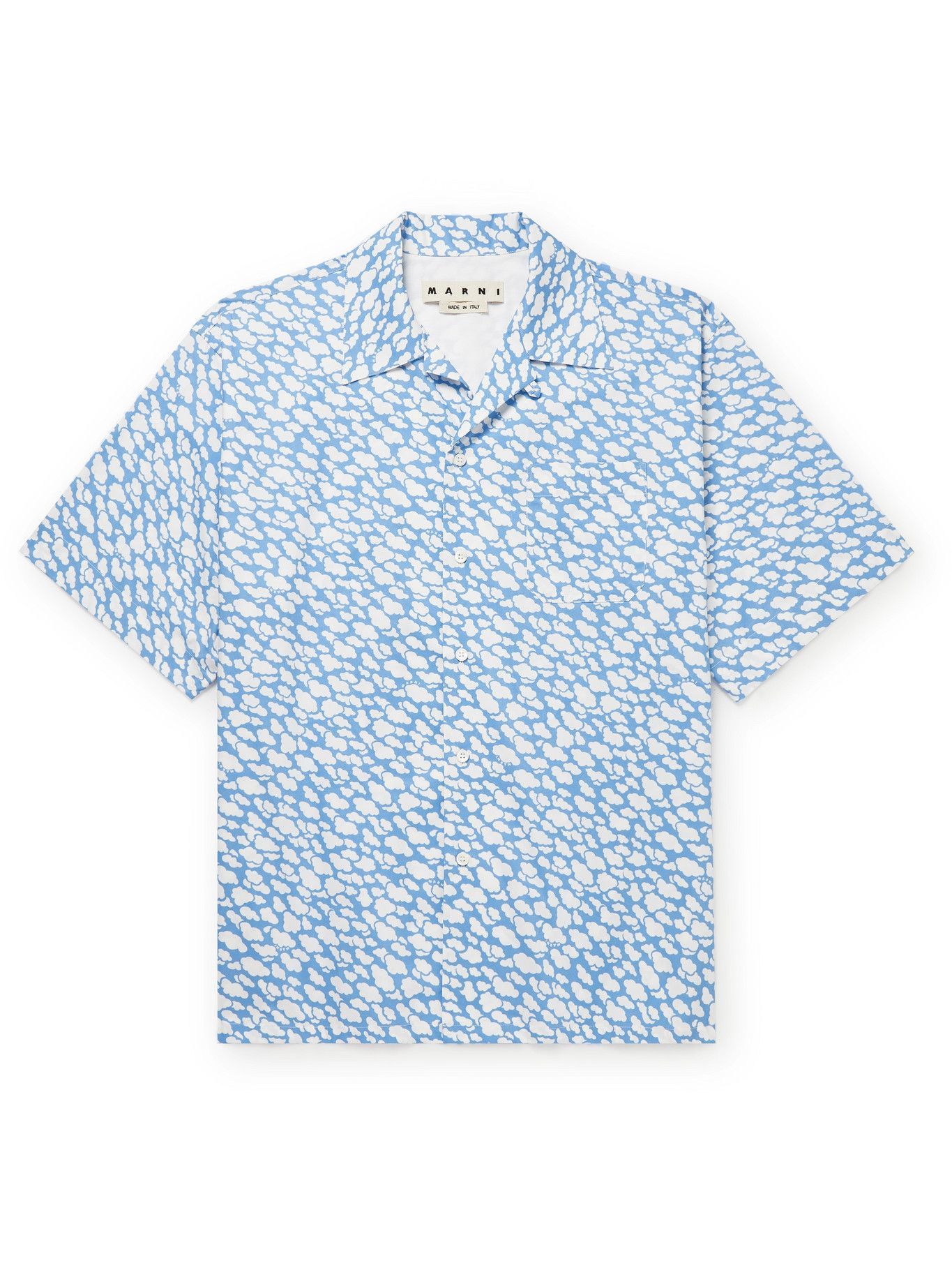 MARNI - Convertible-Collar Printed Cotton-Poplin Shirt - Blue Marni