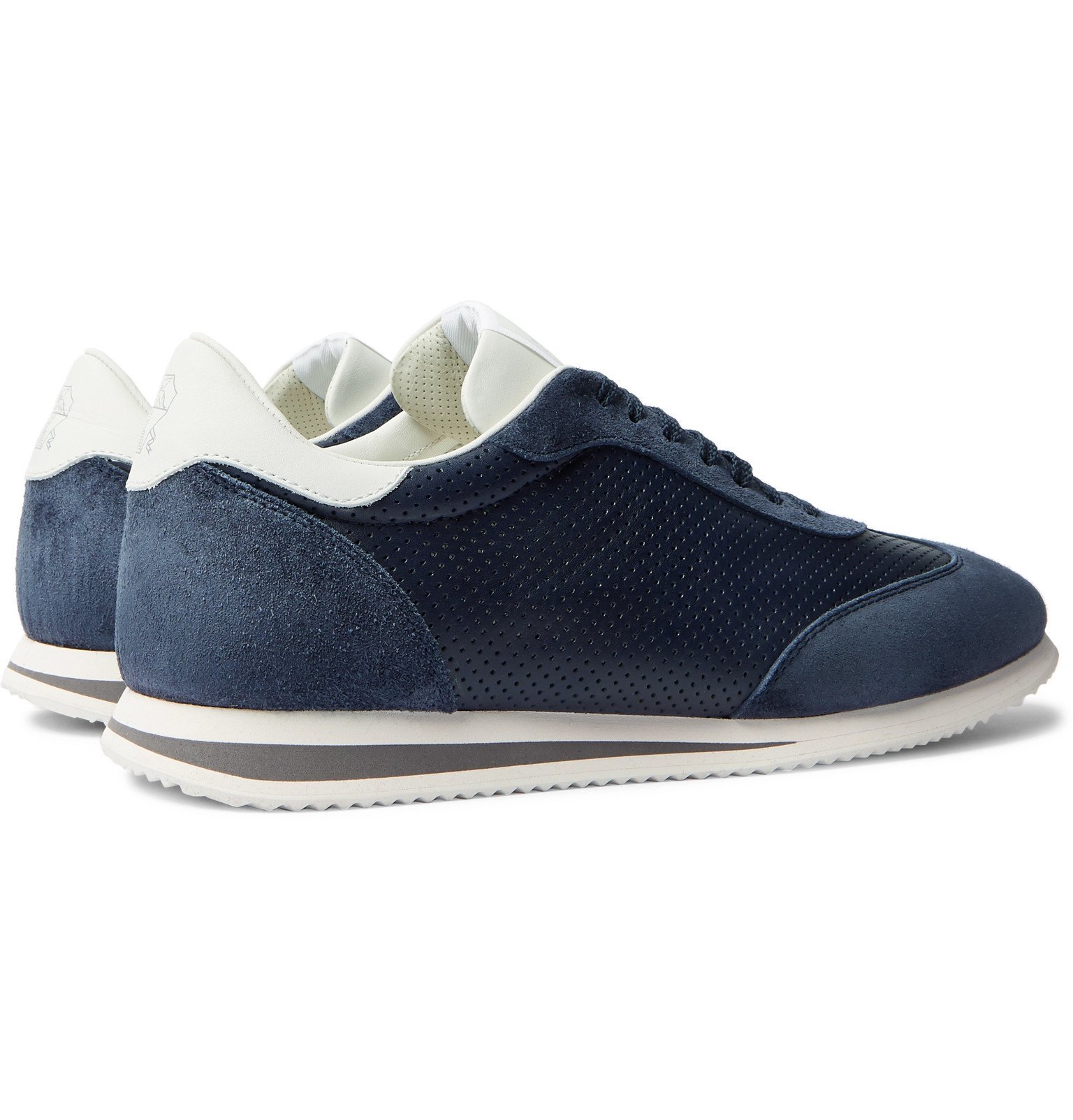 Brunello Cucinelli - Suede-Trimmed Perforated Leather Sneakers - Blue ...