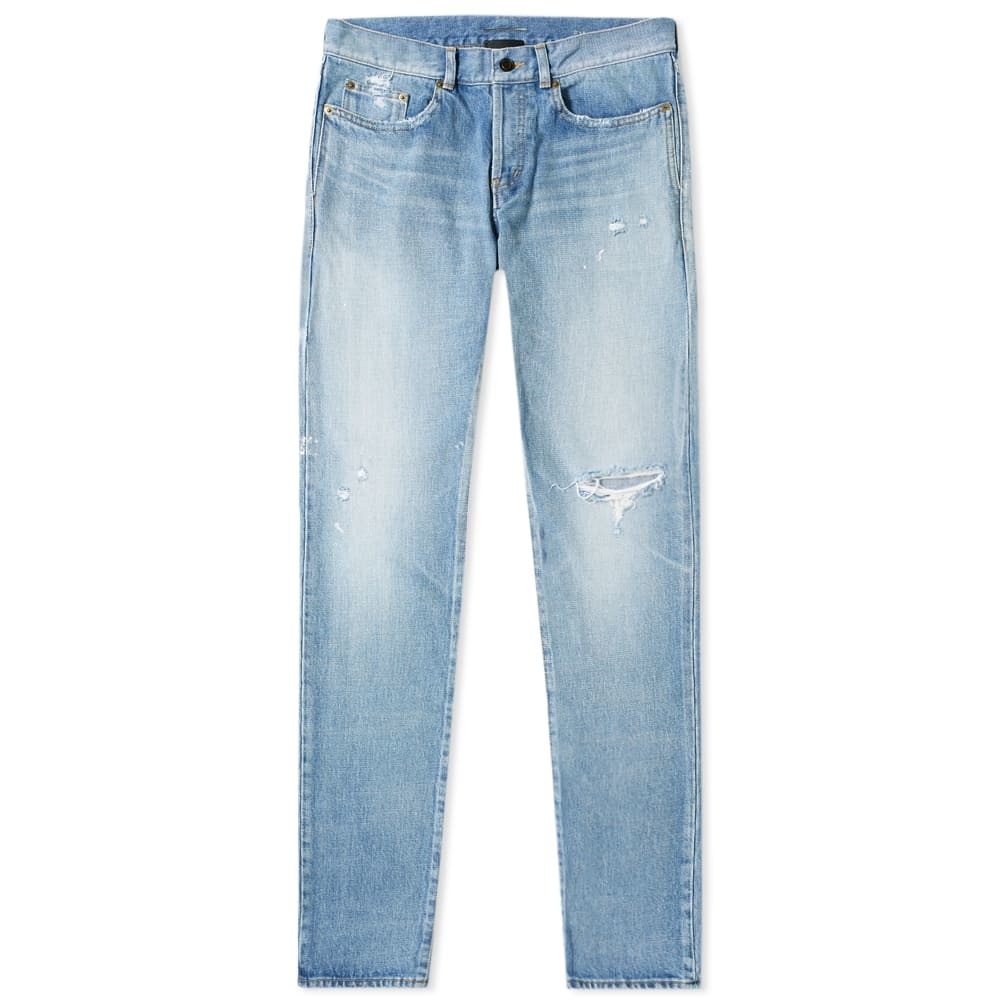 Saint Laurent Slim Fit Holes Jean Dirty Used Blue Wash Saint Laurent