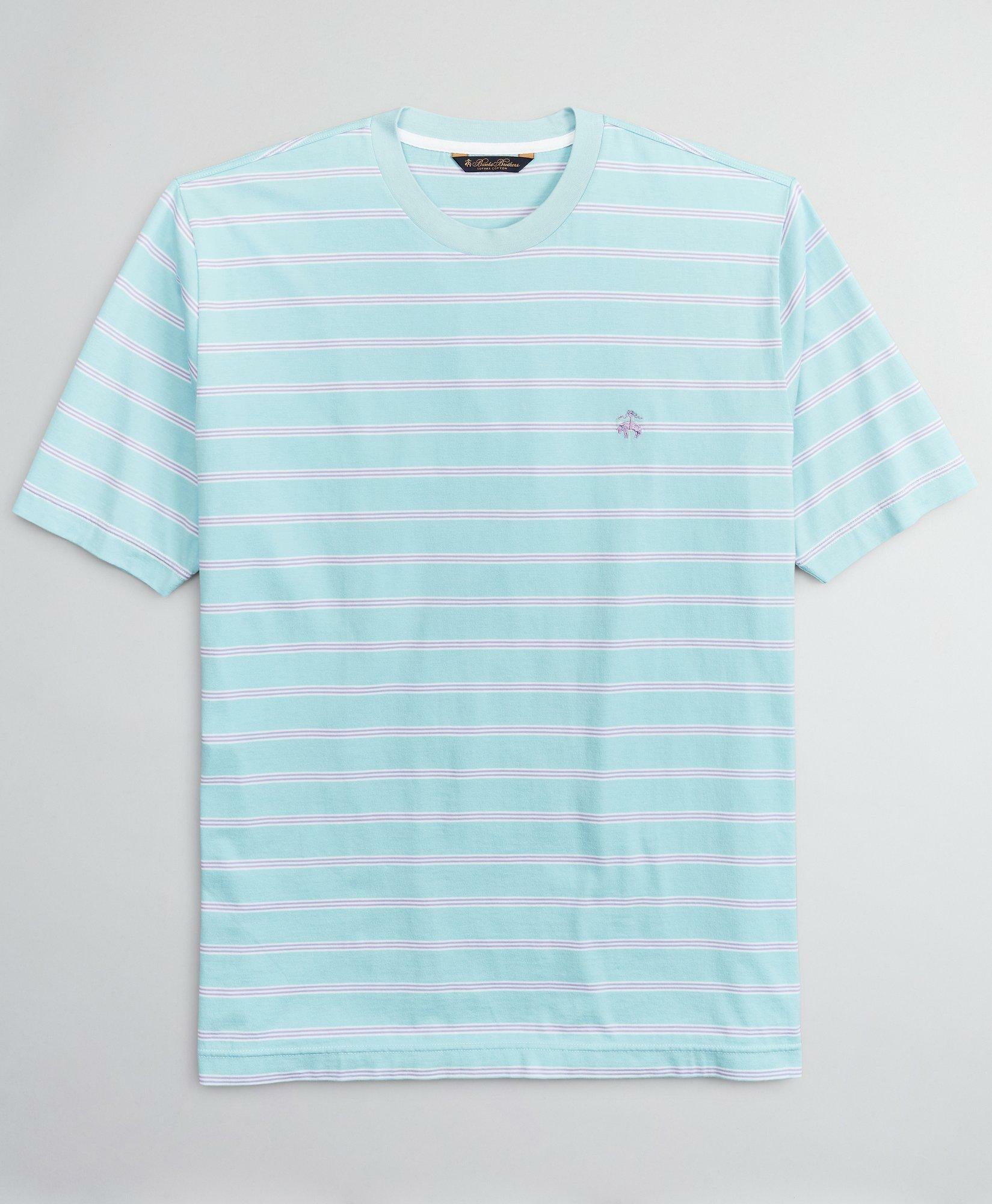 Brooks Brothers Men's Supima Cotton Multi-Stripe T-Shirt | Aqua