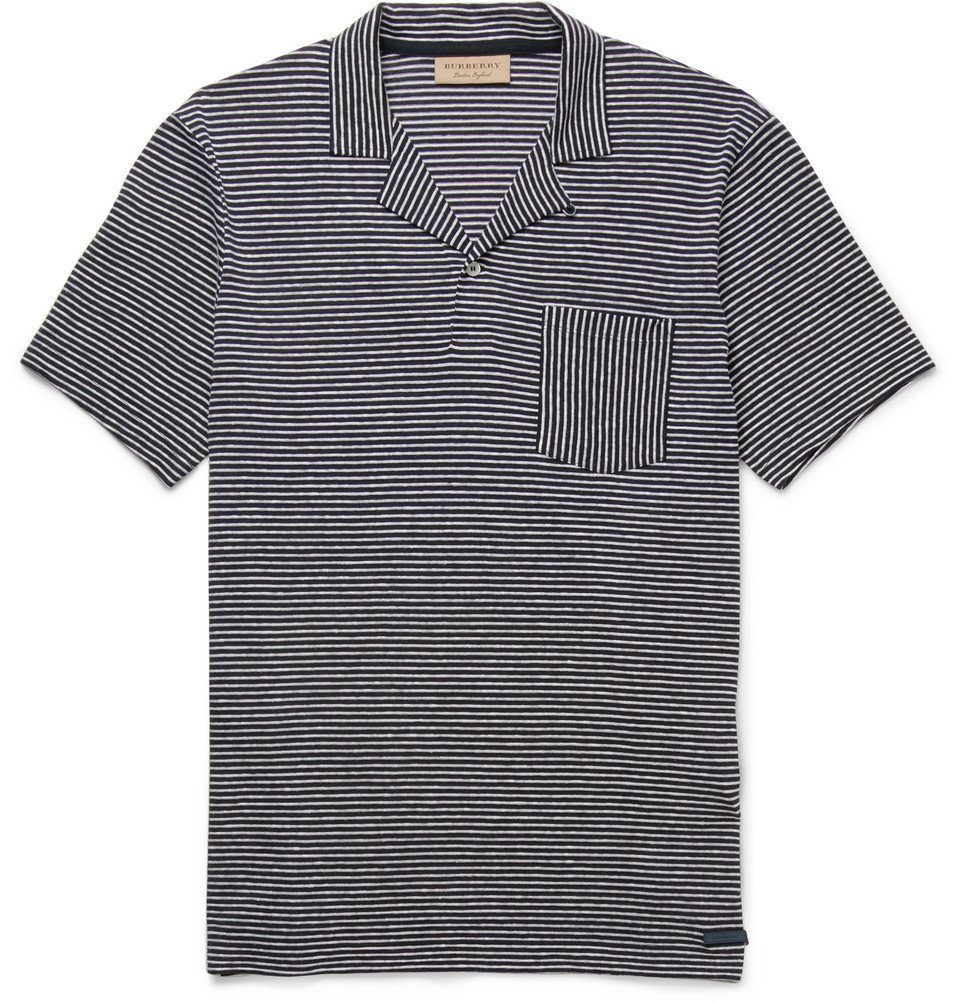 onvergeeflijk boom tempo Burberry - Striped Cotton and Linen-Blend Polo Shirt - Men - Navy Burberry
