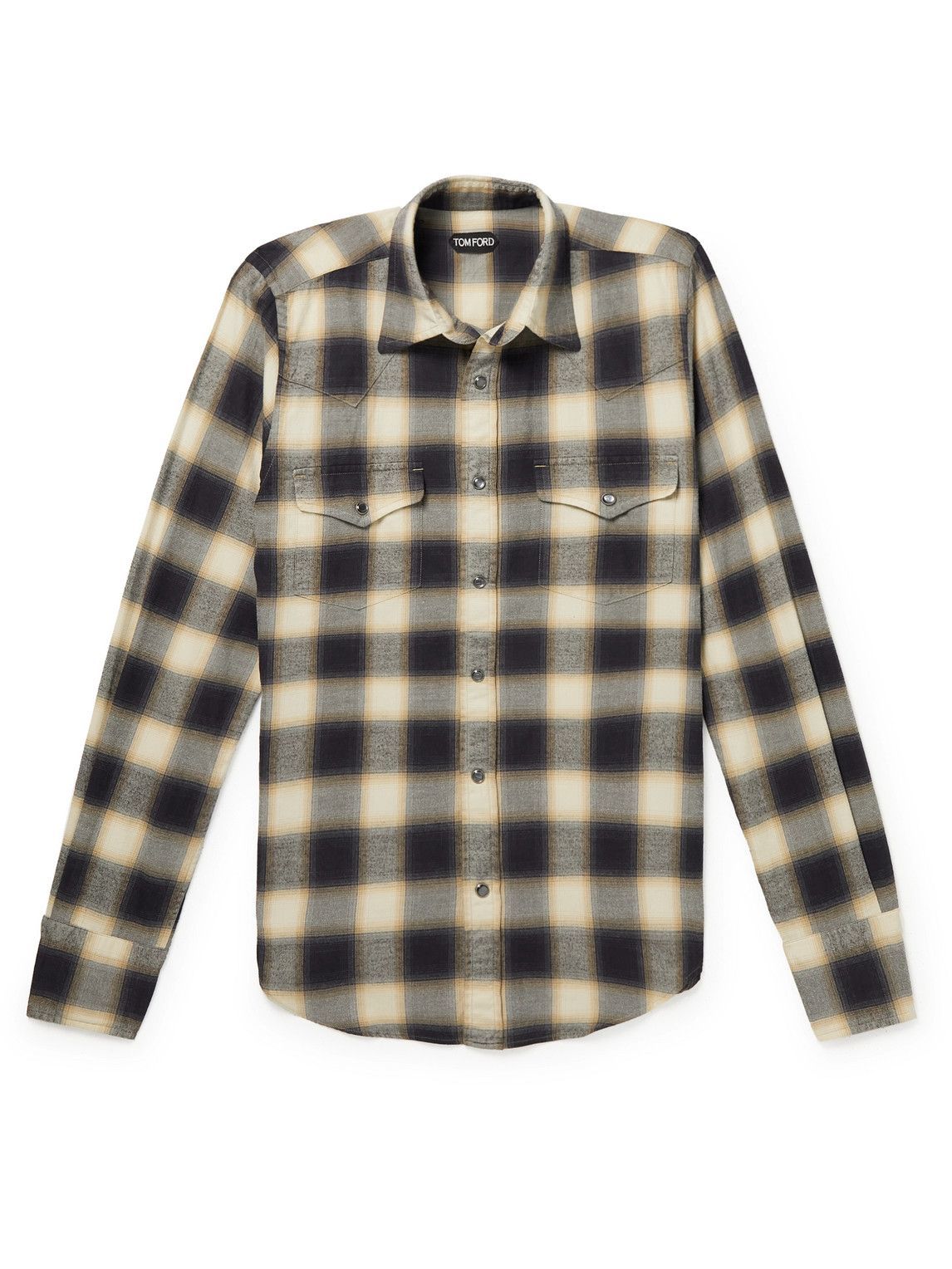 TOM FORD - Slim-Fit Checked Cotton-Flannel Western Shirt - Brown TOM FORD