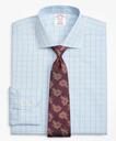 Brooks Brothers Men's Madison Relaxed-Fit Dress Shirt, Non-Iron Plaid Overcheck | Light Blue/Burgundy