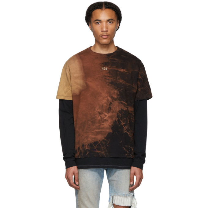 udsagnsord gallon Surichinmoi 424 Black Reworked Double Layer Bleached Long Sleeve T-Shirt 424