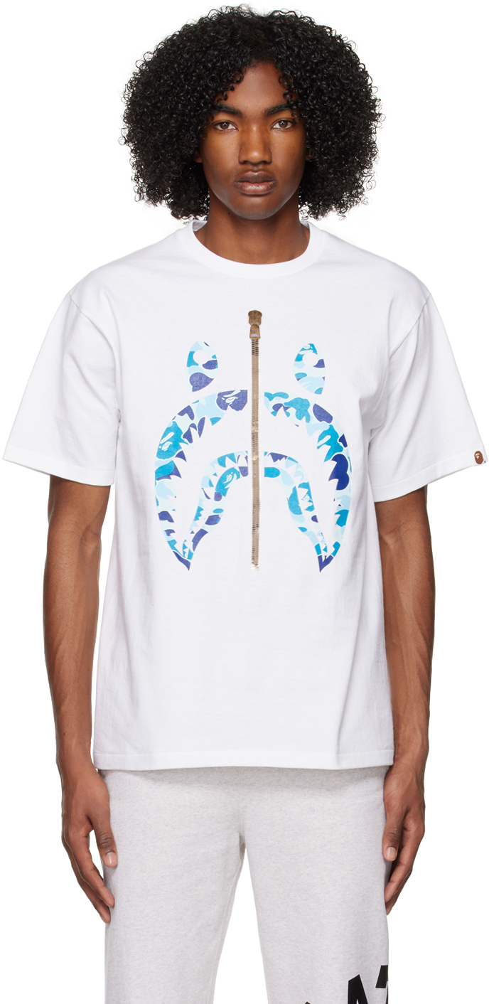 BAPE White & Blue ABC Camo Shark TShirt A Bathing Ape