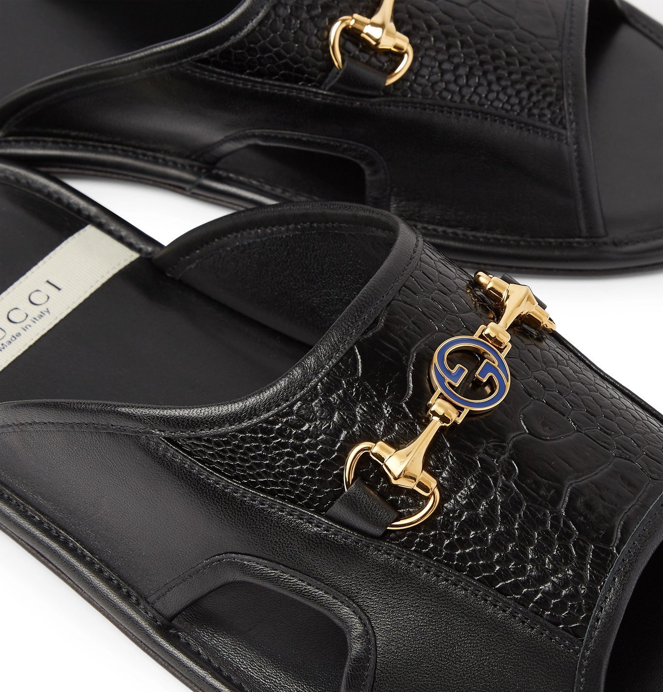Gucci - Horsebit-Detailed Textured-Leather Slides - Black Gucci