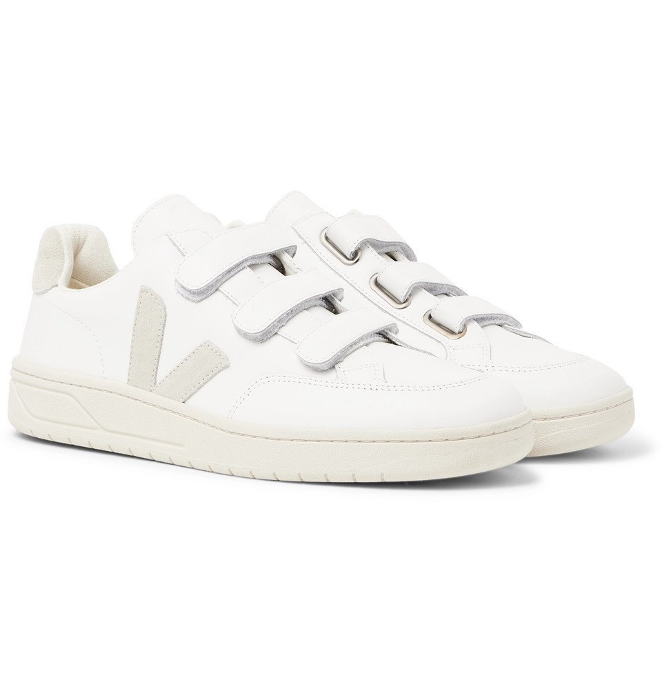 V-Lock Suede-Trimmed Leather Sneakers 