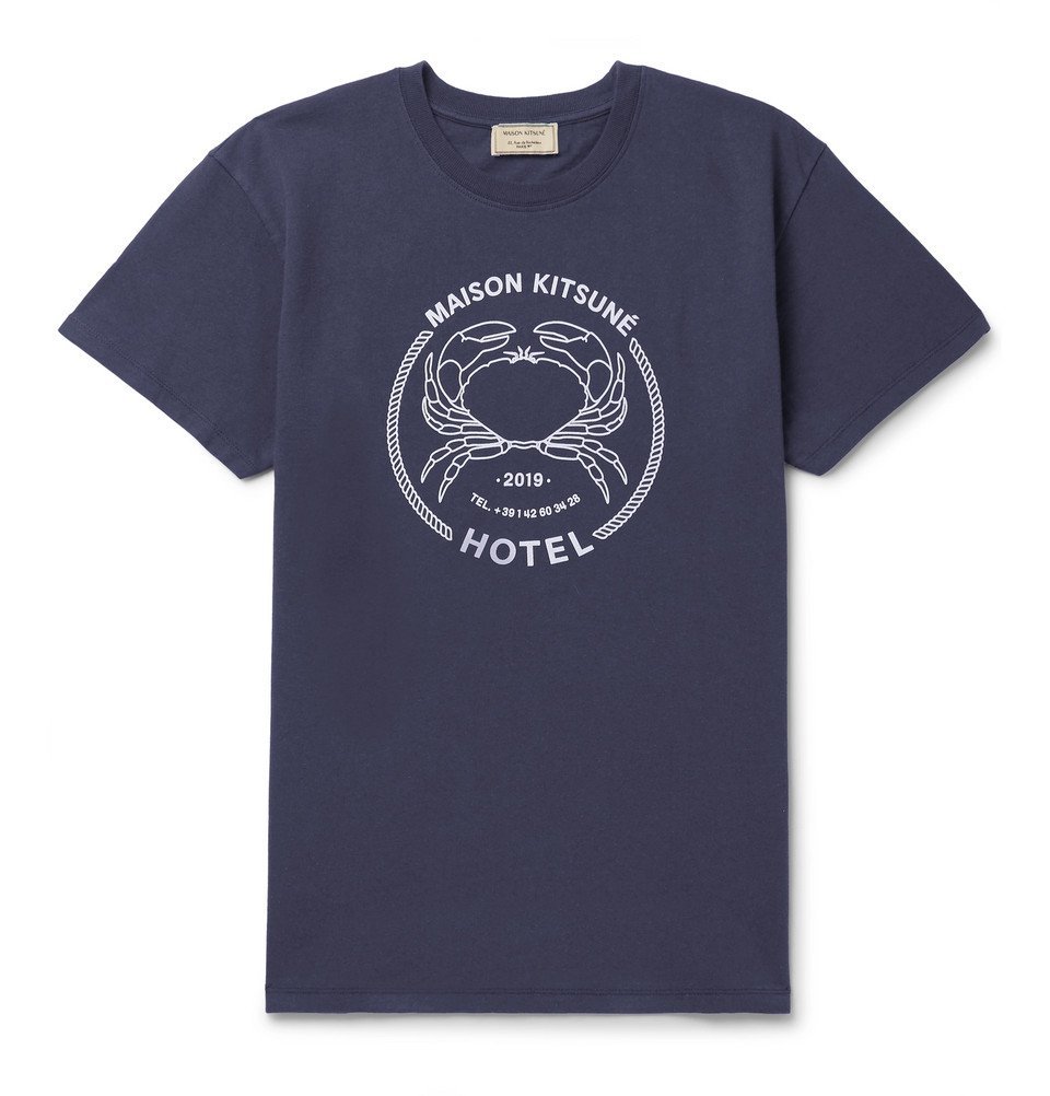 Maison Kitsuné - Printed Cotton-Jersey T-Shirt - Navy Maison Kitsune