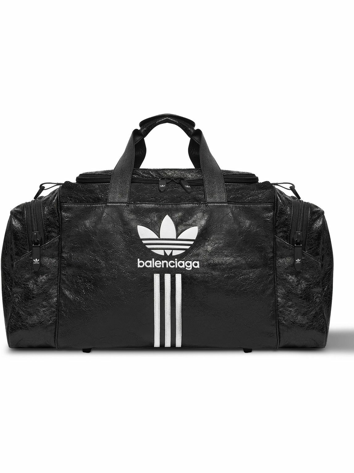 Balenciaga adidas LogoPrint TexturedLeather Weekend Bag Black