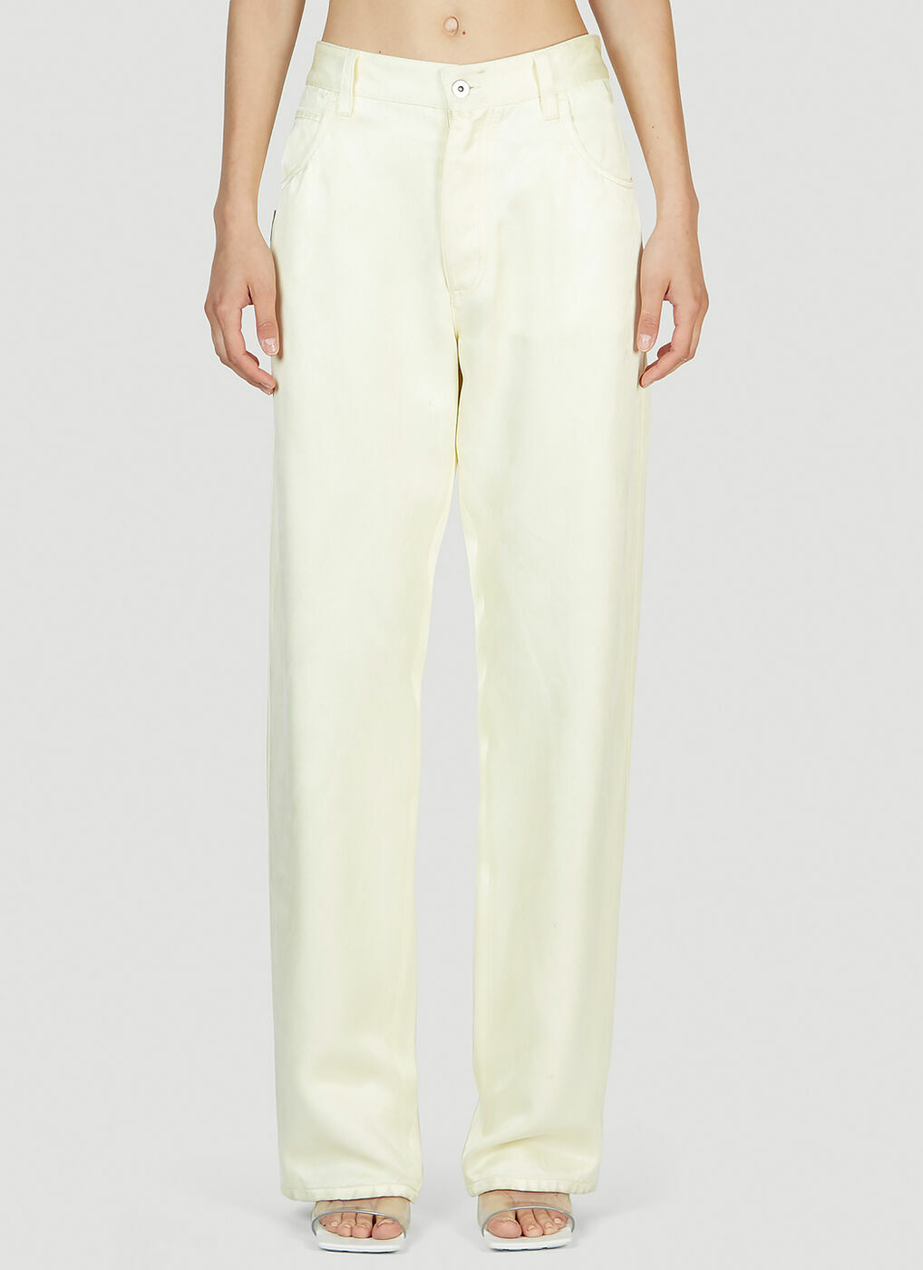 Bottega Veneta - Silk Straight Leg Pants in Yellow Bottega Veneta