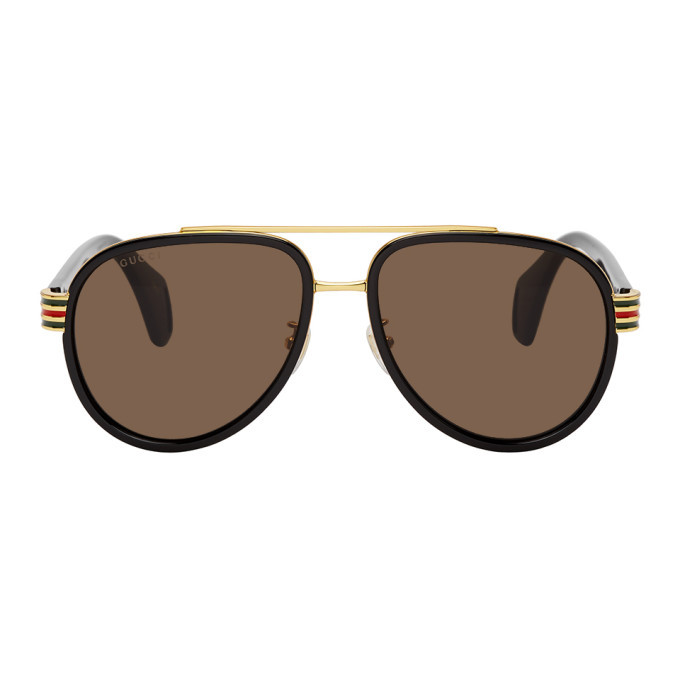 gucci black and gold aviator sunglasses