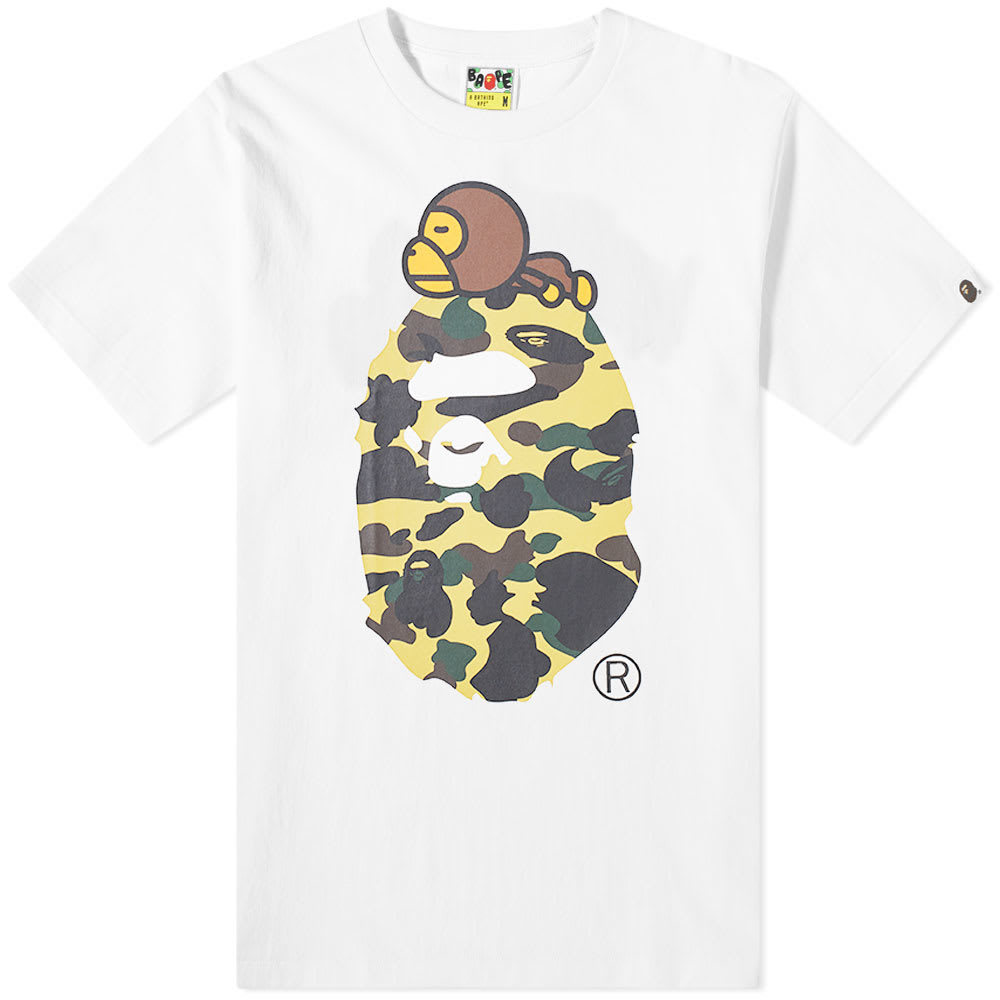 A Bathing Ape 1st Camo Milo On Big Ape Tee White & Yellow A Bathing Ape