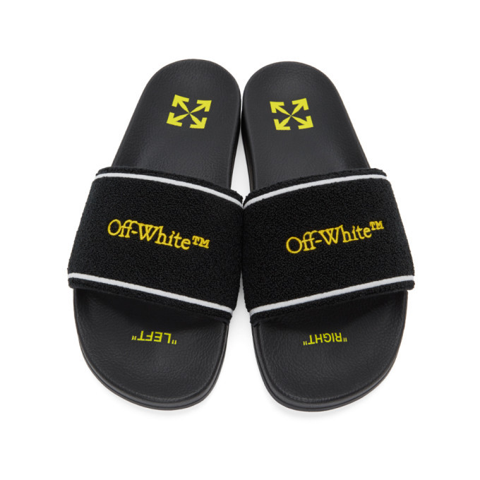 off white embroidered towel slides