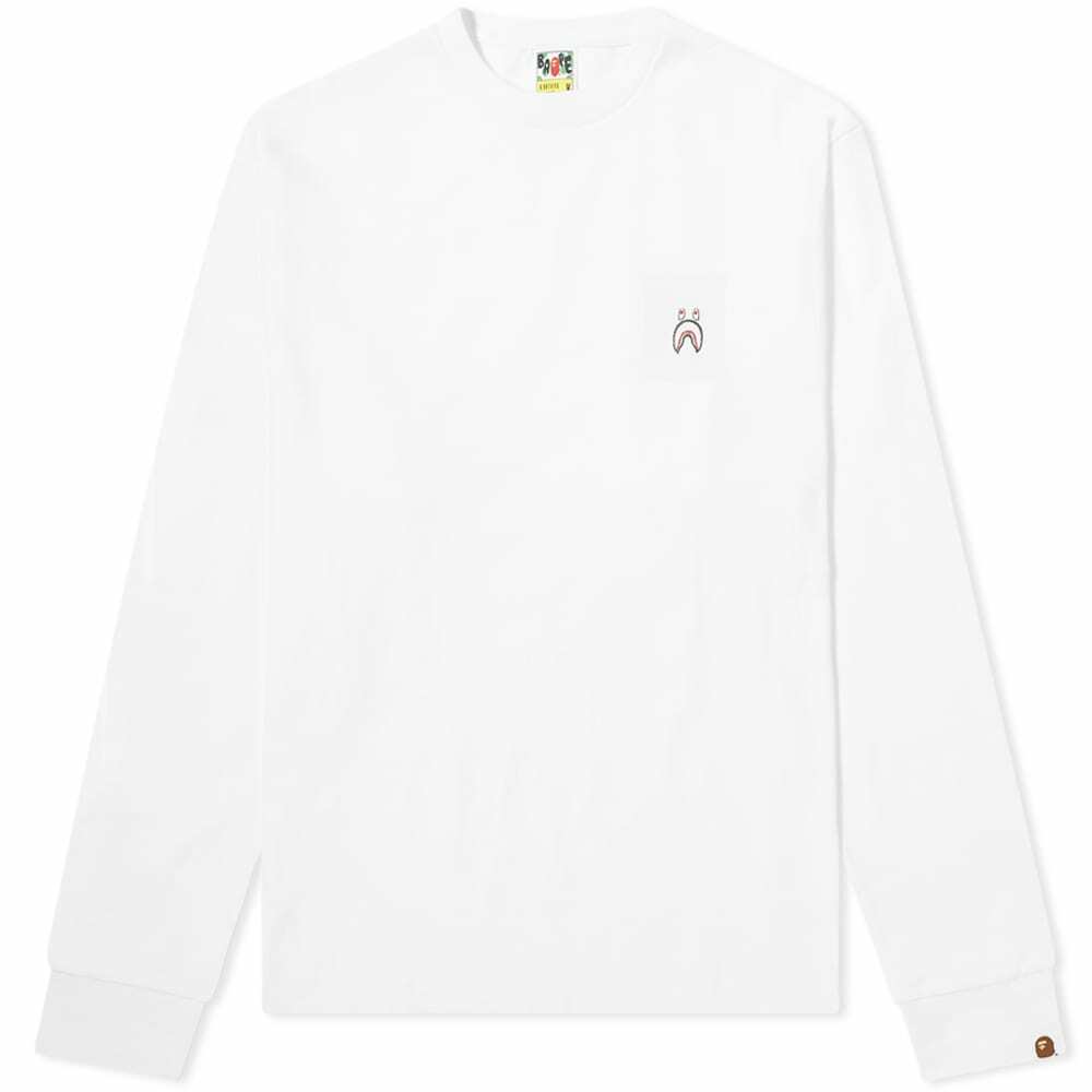 A Bathing Ape Men's Long Sleeve Shark One Point T-Shirt in White A